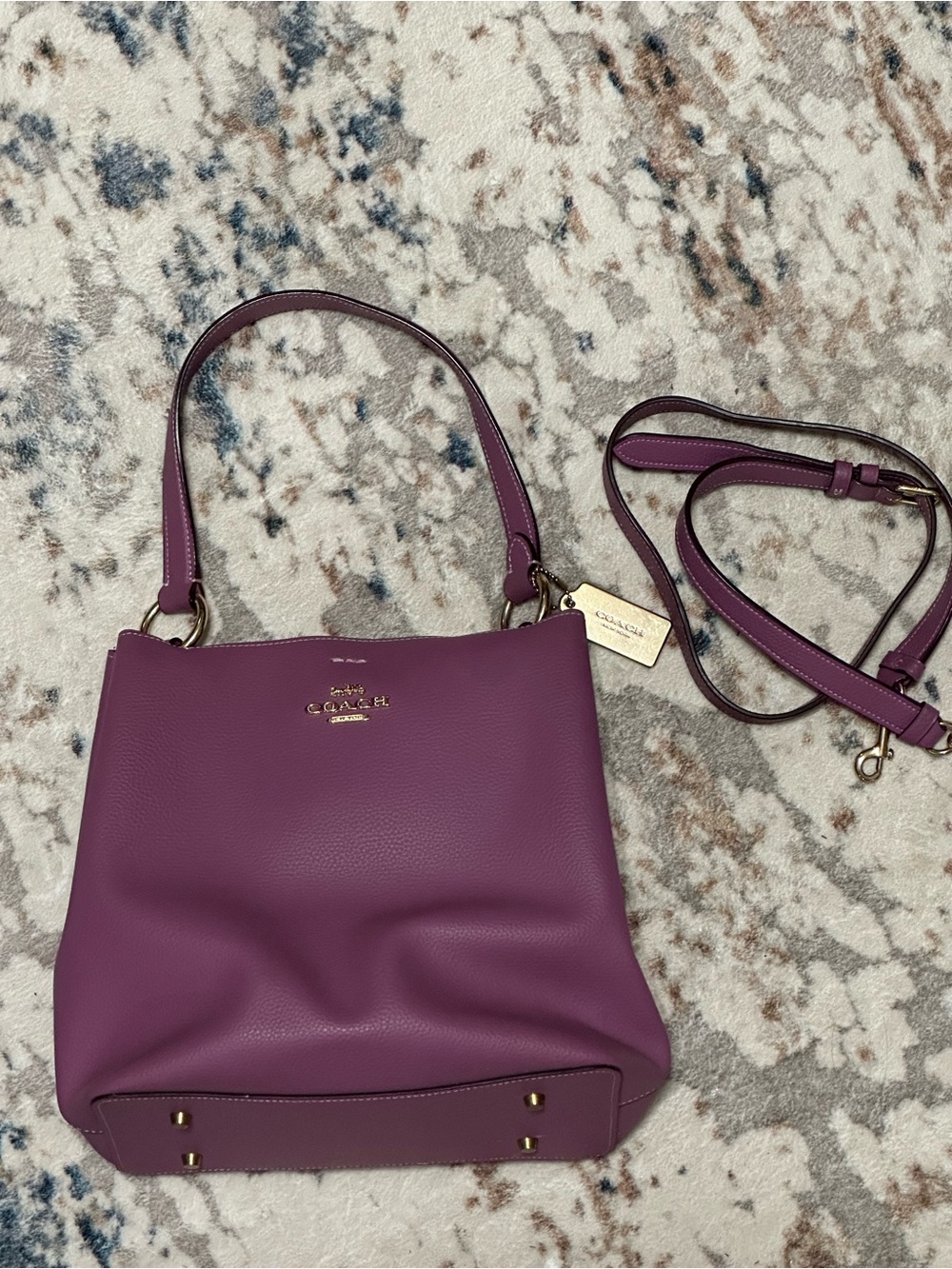Coach Purple Pebbled Leather Bucket Shoulder Bag with Gold Hardware - Picture 6 of 7